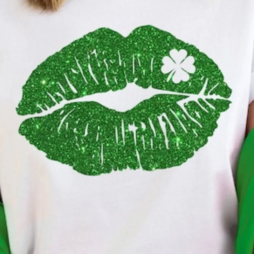 Lip Kiss Lucky Patrick's day shirt, Lips Shamrock Green Unisex Tee - Picture 2 of 3